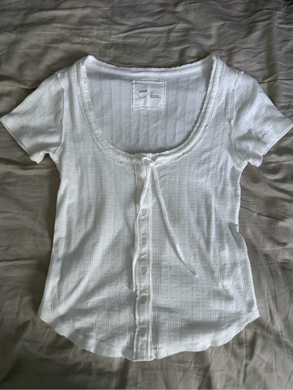 Aerie White Pointelle Button Front Tie Top Size S Y2K Coquette NWOT